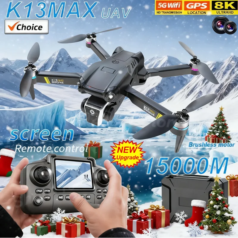 Novo drone k13 max com câmera 8k, 5g, wi-fi, fpv, motor sem escova, câmera dupla hd, evita obstáculos, quadricóptero para fotografia aérea, presente