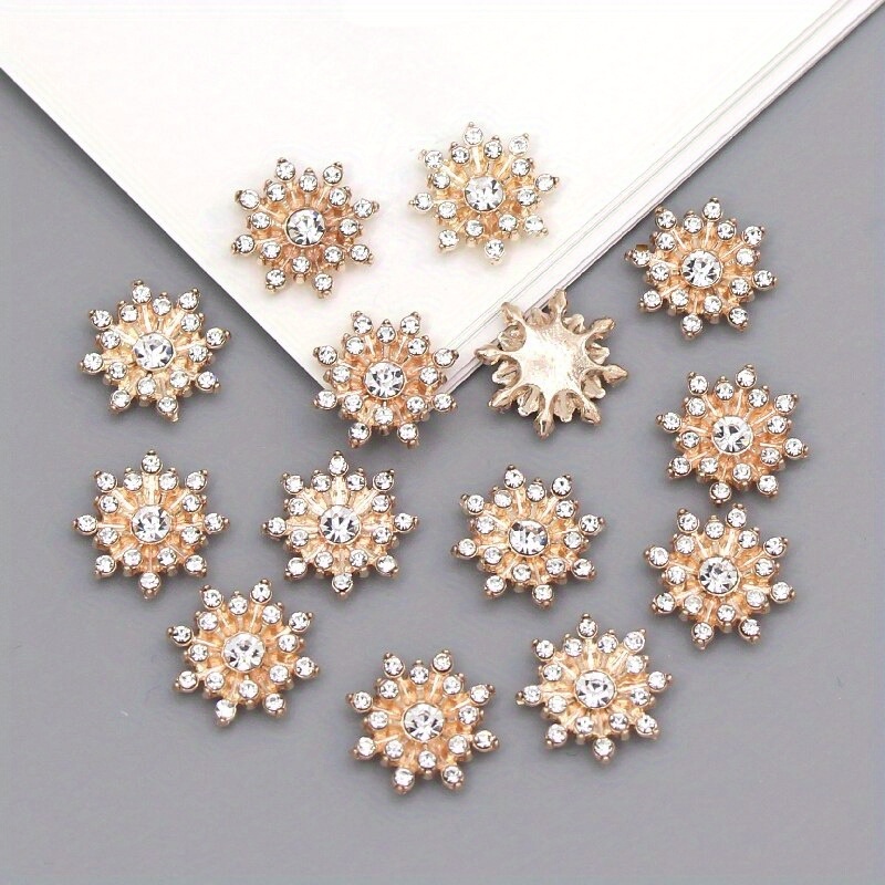 10 Stück Schneeflocken-Cabochon-Metallbasis, Strass-Glitzer-Strassknöpfe für Kleidung, Schuhe, Taschen, Zubehör, DIY-Handwerk