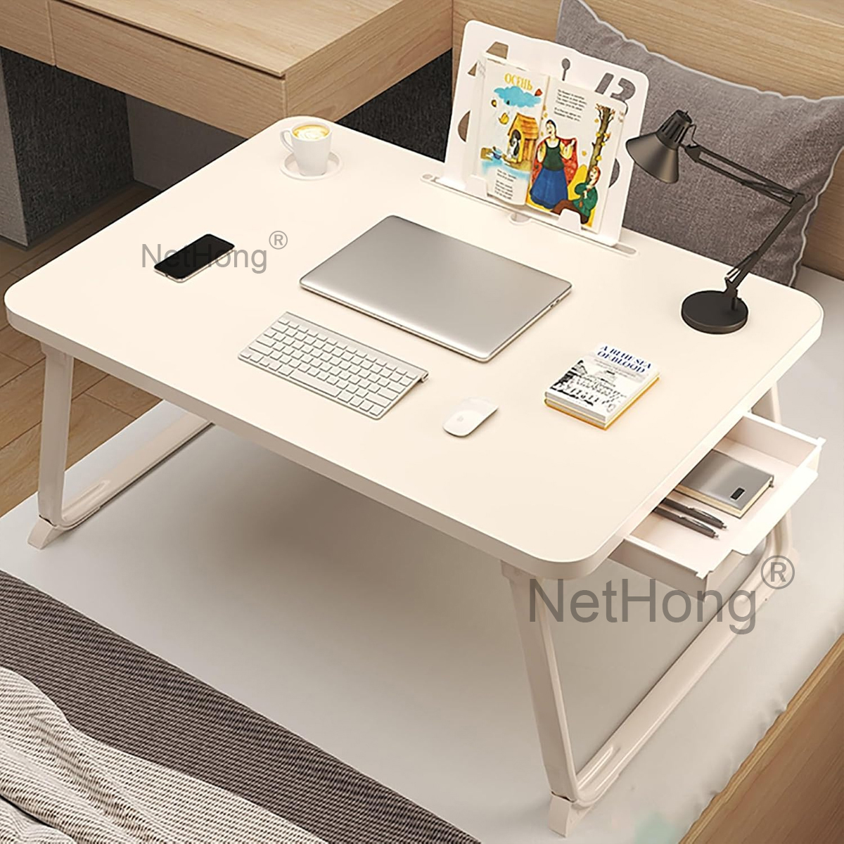 Folding Laptop Desk for Bed Tray Table Desk Bed Sofa Laptop Portable Lap Desk With tablet slot and cup holder Table support