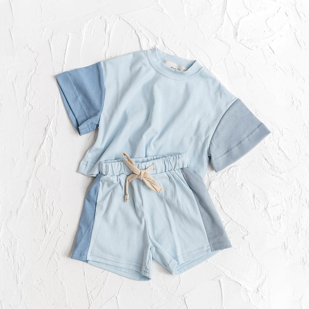 Camiseta informal de verano para niños y niñas, pantalones cortos de manga corta coreanos, conjunto de dos piezas de Color contrastante a la moda para recién nacidos, novedad de 2023