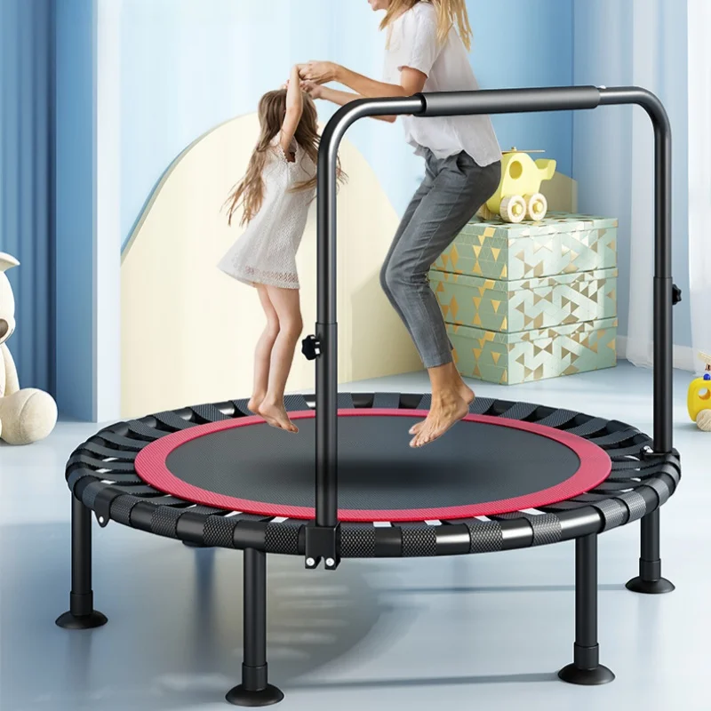 Trampolim doméstico crianças adulto trampolim interior pequeno dobrável fitness trampolim resistente com altura ajustável corrimãos