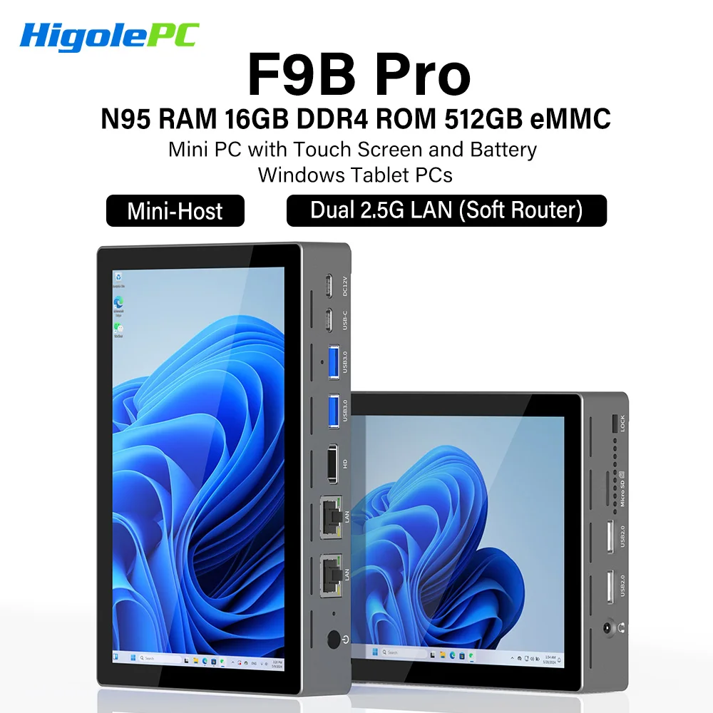 Higole F9B Pro 7 ''Mini PC Intel N95 Windows 11 WiFi5 16G 512G 5000mAh Dual 2,5G LAN ranura SIM portátil PC de escritorio Mini ordenador