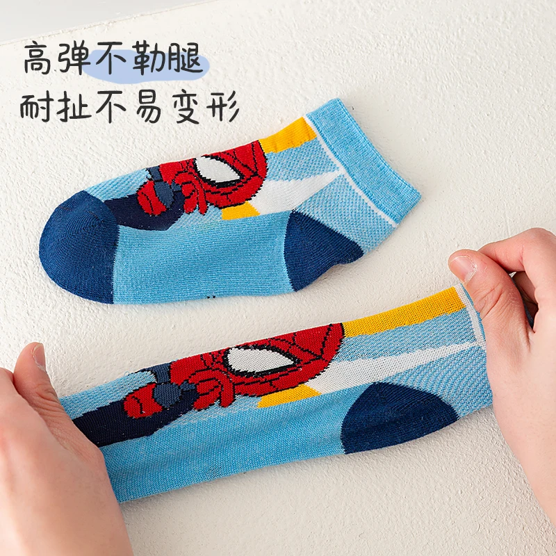 5 Pairs Children Socks Spider-Man Kids Boys Short Socks Iron Man Captain America Cartoon Baby Summer Spring Mesh Socks 1-12Y