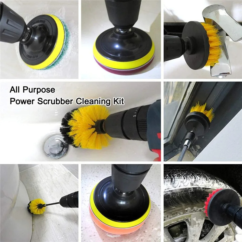 22/3 pezzi kit spazzola per trapano elettrico spazzola per pulizia elettrica per moquette superficie del bagno vasca mobili doccia piastrelle pneumatici strumento di pulizia