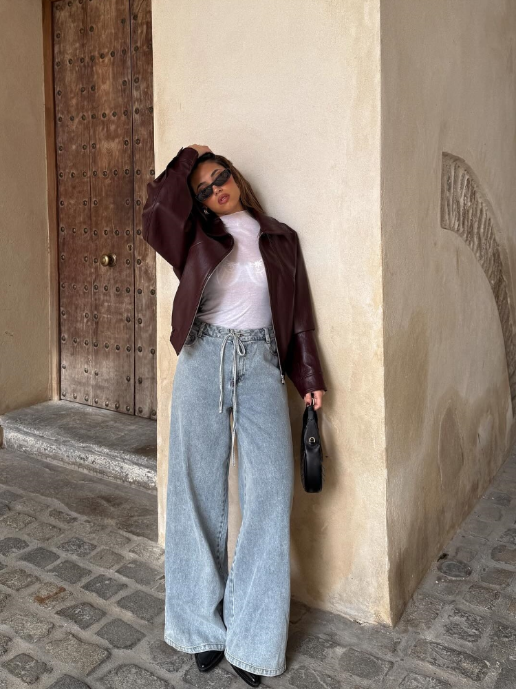 女性用単色PUレザージャケット,長袖,ジッパー付きショートコート,ストリートファッション,秋,2024