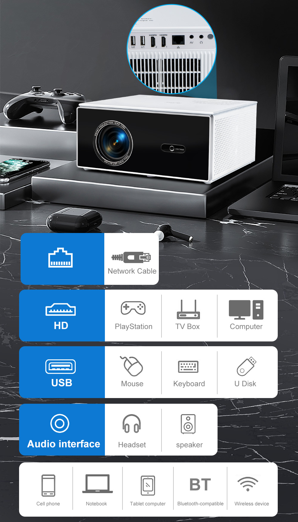 ThundeaL 2K 4K Full HD 1080P Projektor TDA7W 2G 32G Android 13 WiFi 6 Kino domowe TDA7 Projektor wiązki do wideokonferencji na świeżym powietrzu