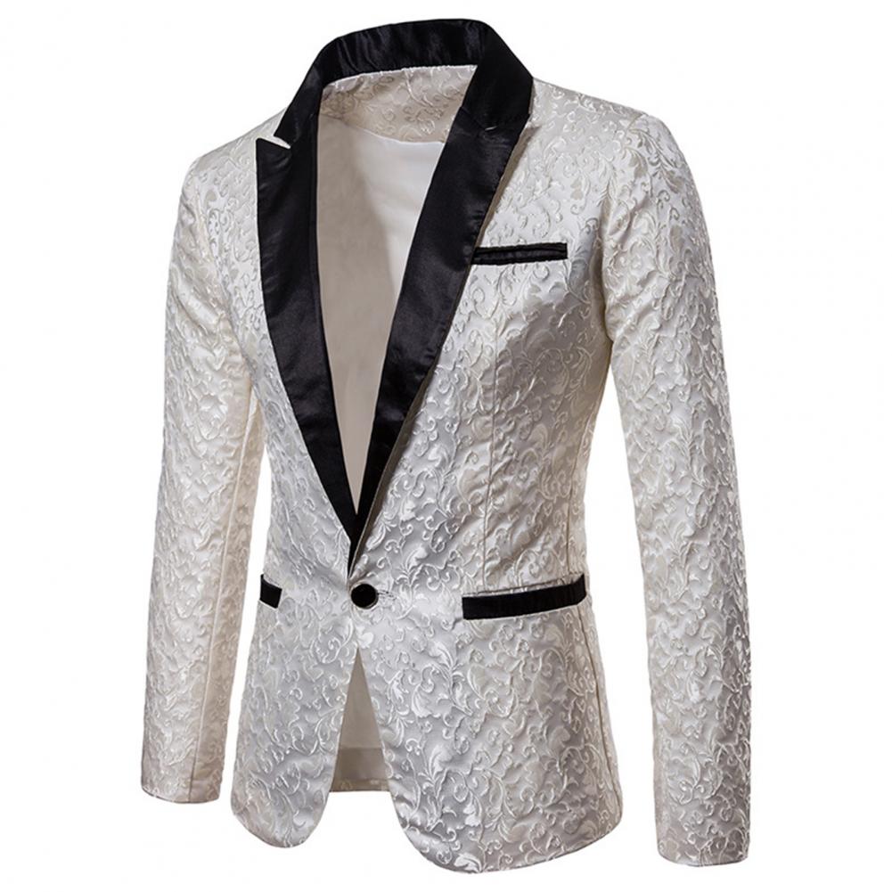 Blazer de lujo para hombre, chaqueta con cuello vuelto ajustada de un solo botón Jacquard, chaqueta para banquete de boda de alta calidad, chaqueta para hombre, abrigo