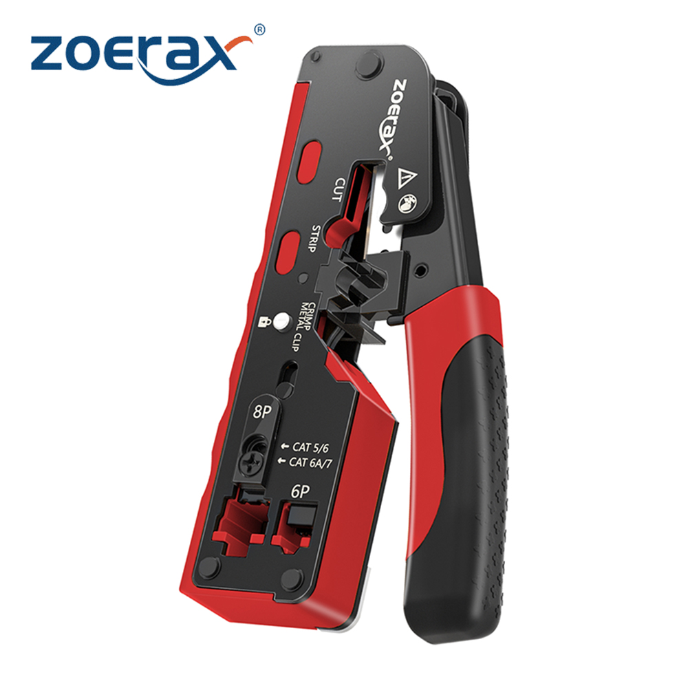 ZoeRax-Herramienta de prensado RJ45 para conectores Ethernet Cat7 Cat6a Cat6 Cat5e, cortador de cables, prensador Ethernet con hoja de repuesto