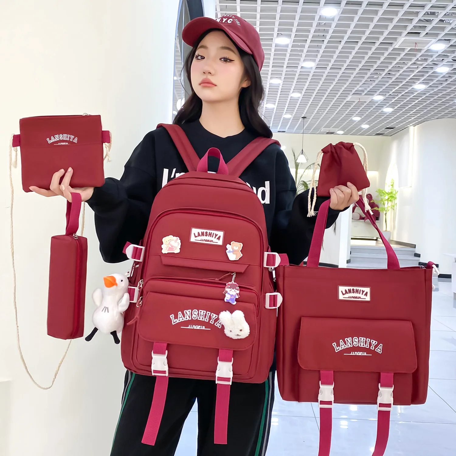 4 pièces/ensemble nouvelle Version coréenne Mori Harajuku étudiant cartable lycéen femme grande capacité sac à dos mode décontracté