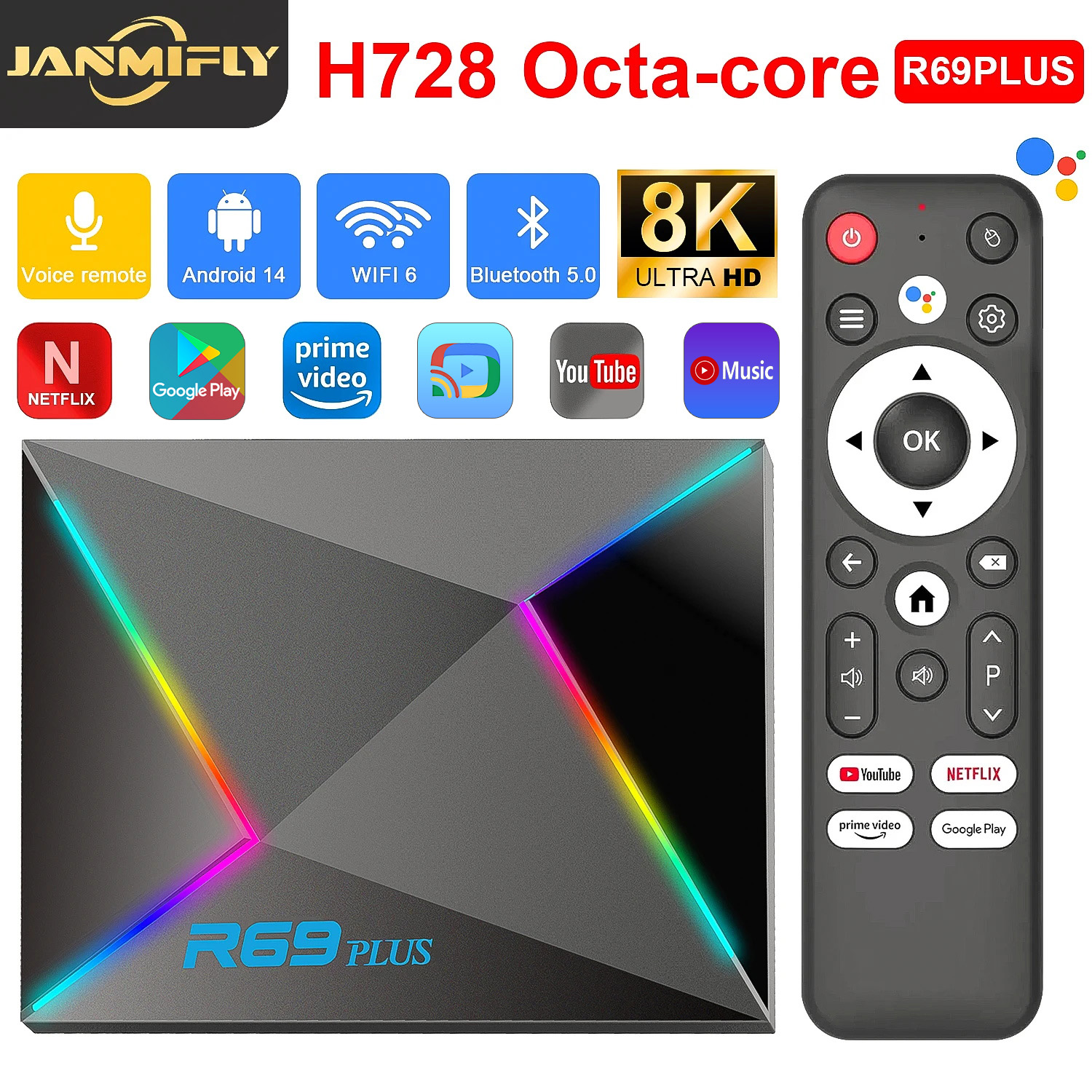 R69 Plus Voice Control TV Box Ultra HD 8K Allwinner H728 Octa Core Support Netflix tv box WIFI 6 Set Top Box