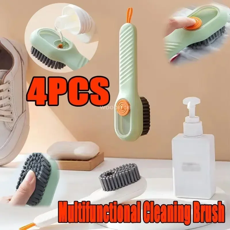 Cepillo para zapatos agregado con líquido, cepillo multifuncional para limpieza de zapatos, tipo empuje para el hogar, descarga de líquido, lavandería de cerdas suaves