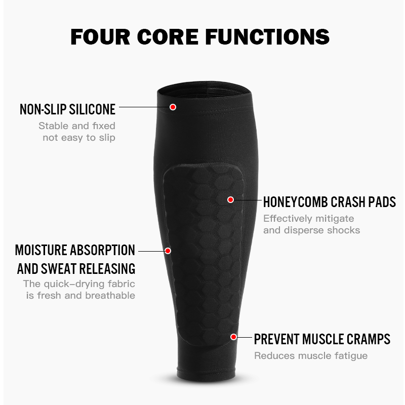 1 pz calcio parastinchi calzini maniche con schiuma, maniche a compressione polpaccio cuscinetti a nido d'ape, leggings sportivi e attrezzatura da calcio