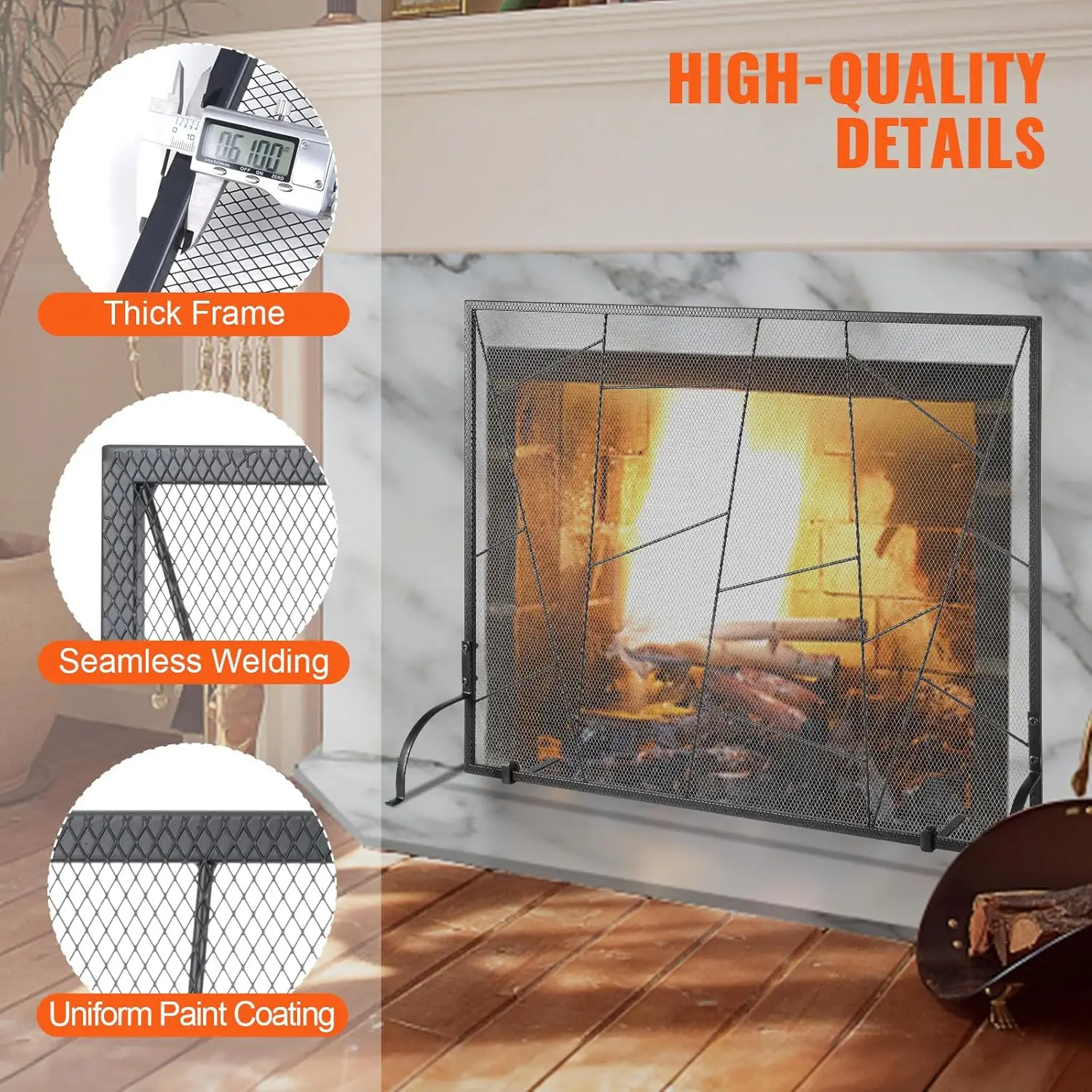 Fireplace Screen Single Panel, Sturdy Iron Mesh Fireplace Screen, 35.6"(L) x28.4(H) Spark Guard Cover