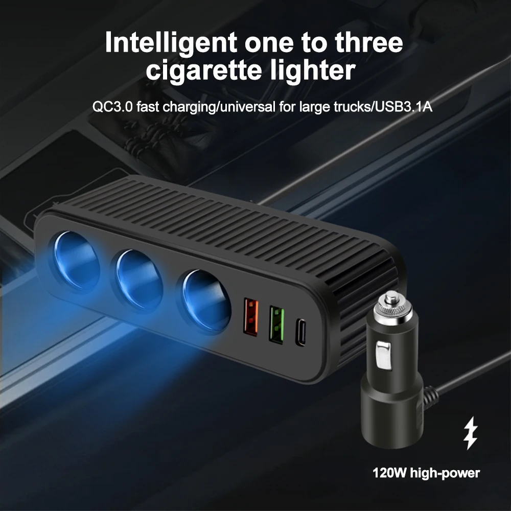 12v/24v isqueiro do carro 120w carregador de carro pd qc usb carga rápida adaptador de alimentação carregador de uma a quatro tomada multifuncional