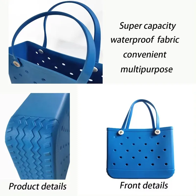 M/L/XL bolsos de playa de moda cestas de almacenamiento impermeables de goma EVA bolso de compras de viaje bolso de mano de Color sólido de hombro para mujer
