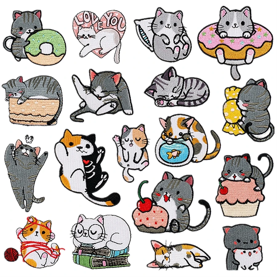 Parche bordado para planchar, parches para ropa, bolsillo, pegatinas para ropa de gato, costura de tela, aplique adhesivo térmico Fusible
