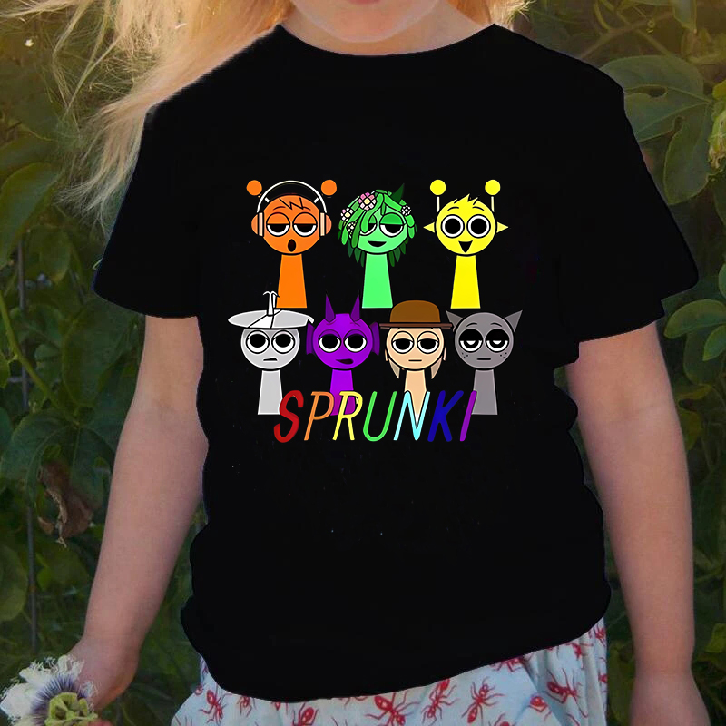Camiseta Sprunki para niños, camisetas informales de moda con dibujos animados de Incredibox, ropa de verano de manga corta con cuello redondo para niños y niñas