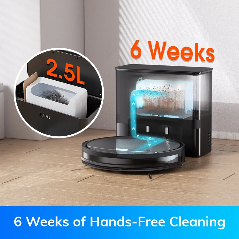 Robot aspirador ILIFE V9Pro, autovaciado, fuerte succión de 3000 Pa, navegación giroscópica, programación, Control por aplicación/Alexa, para pelo de mascotas