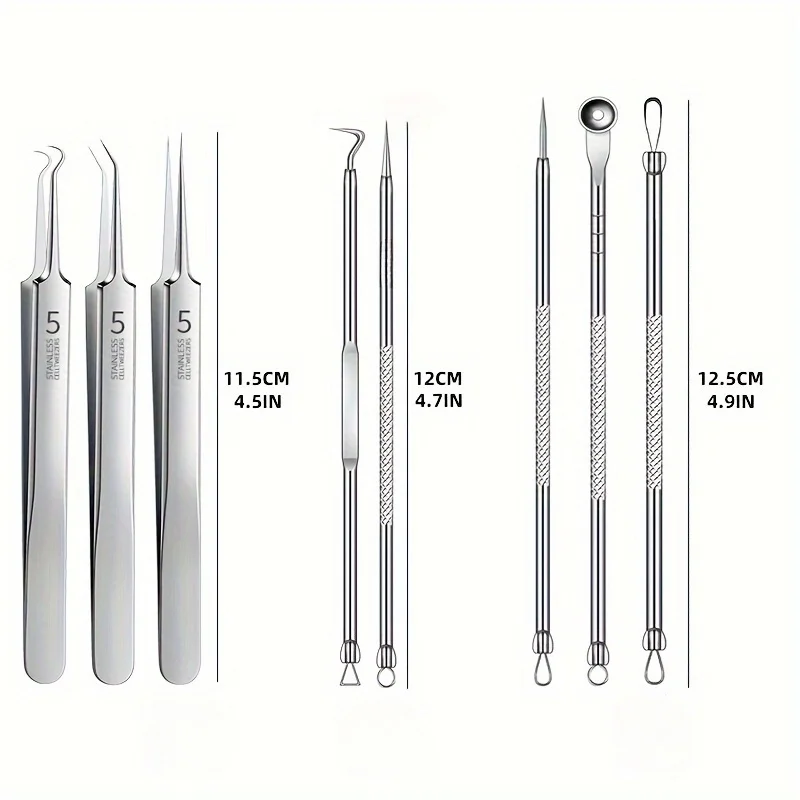 ชุดเครื่องมือกําจัดสิวสแตนเลส 4/7/8 ชิ้น - ชุด Blackhead & Pimple Popper สําหรับทุกสภาพผิว, ปราศจากน้ําหอม, เครื่องมือเสริมความงาม