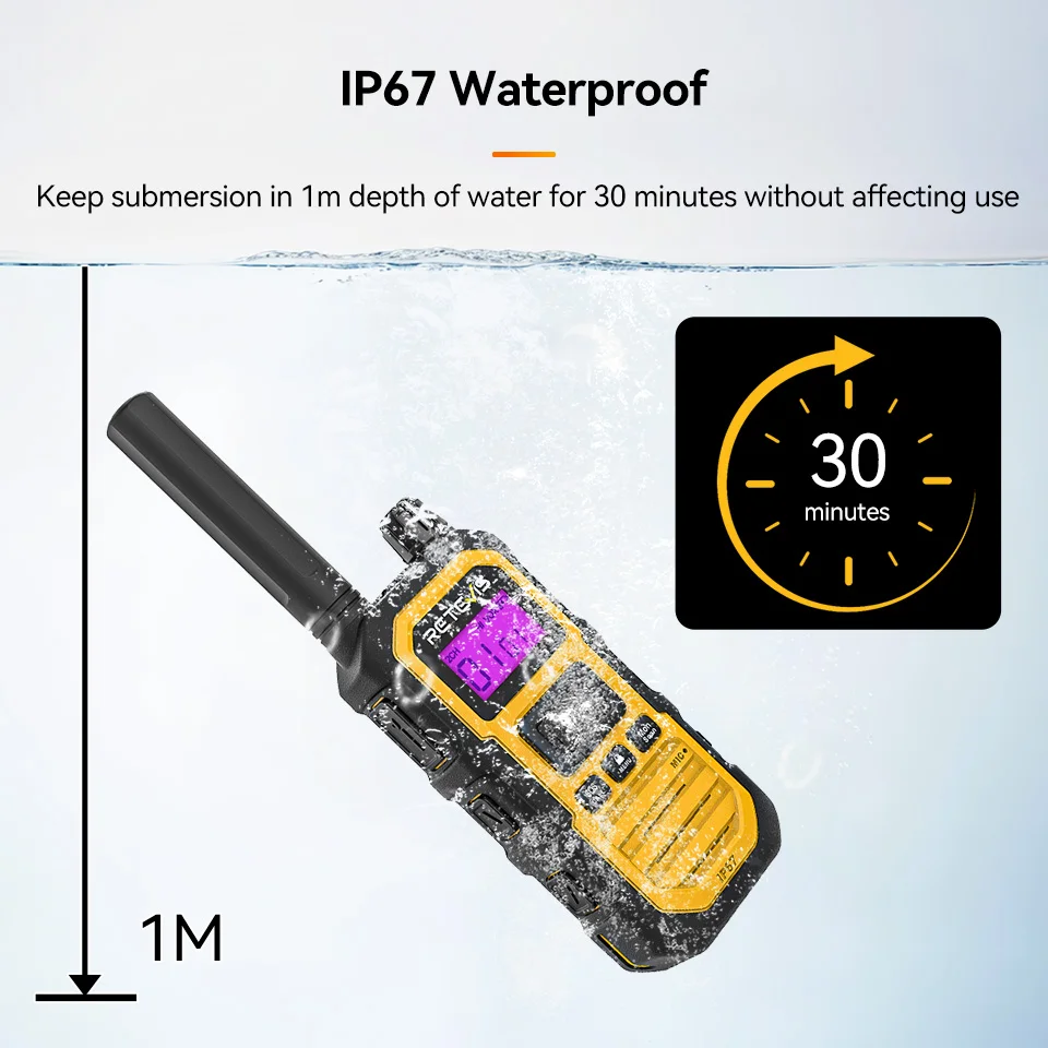 Retevis RB648Plus IP67 Wasserdichtes Walkie-Talkie, robustes Walkie-Talkie, große Reichweite, Doppel-PTT-PMR/FRS-Funkgerät für die Fabrik