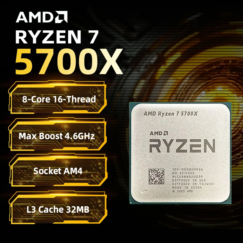 【Marca +】AMD Ryzen 7 5700X Nuevo R7 5700X 3,4 GHz CPU de ocho núcleos y 16 hilos 7NM L3 = 32M 100-000000926 Zócalo AM4 pero sin enfriador
