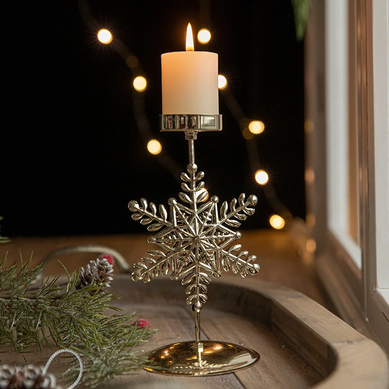 Candelabro de hierro forjado dorado de Navidad, portavelas de árbol de Navidad de alce y estrella, decoración de mesa de Feliz Navidad y Año Nuevo