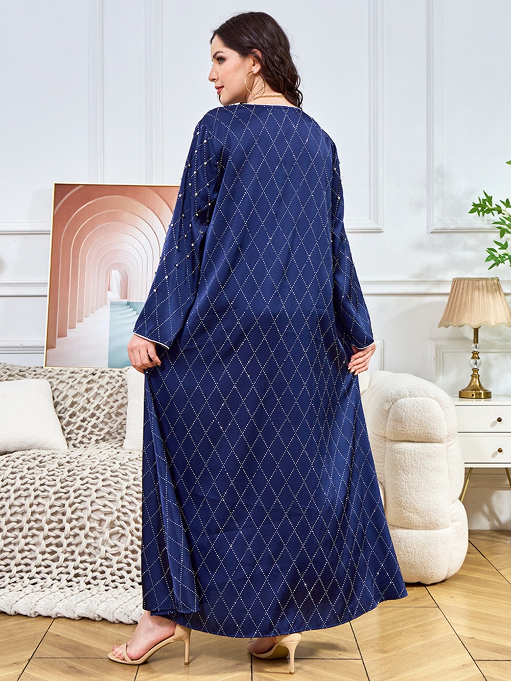 Dashiki アフリカイスラム教徒ドレスアバヤビーズドレス女性長袖ダイヤモンドパーティードレスカジュアルレディース不規則な Vestidos ラルゴス