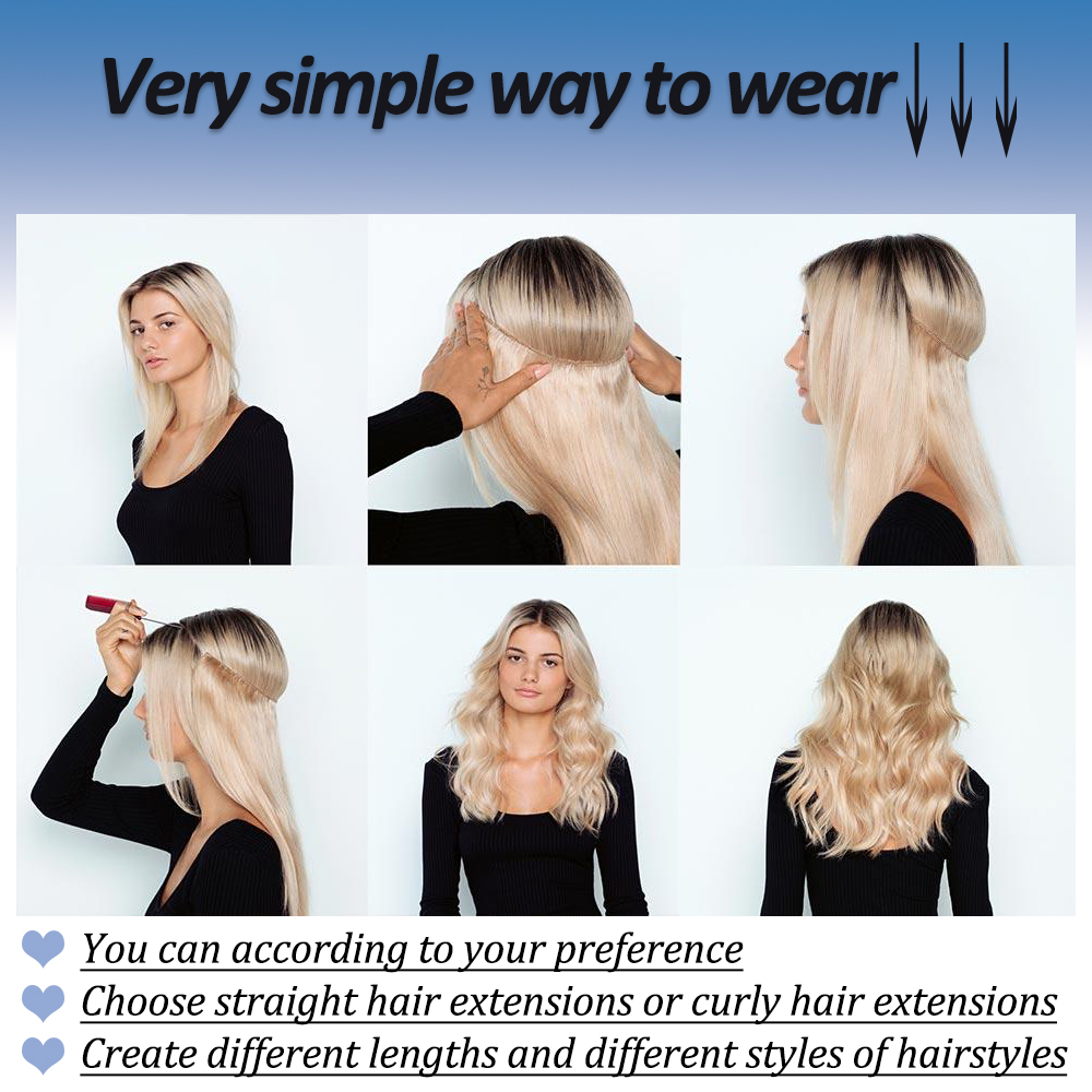 Extensiones de cabello invisibles para mujer, Ondulado Natural sintético, sin Clip, línea de pescado, Color mezclado, Rubio, negro, Artificial, pieza de cabello falso