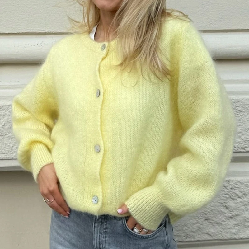 Frauen Damen Mode Einfarbig Strickjacken Frühling Herbst Button-Down Strickwaren Jacke Mantel Preppy Y2K Vintage Gestrickte Pullover
