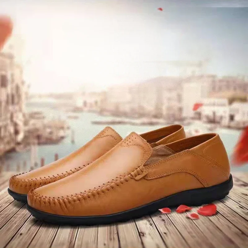 รองเท้าหนังผู้ชายผู้ชายฤดูใบไม้ผลิLoafers Slipบนรองเท้าหนังลําลองคลาสสิกรองเท้าแตะนุ่มHombre Breathable Flatsรองเท้า