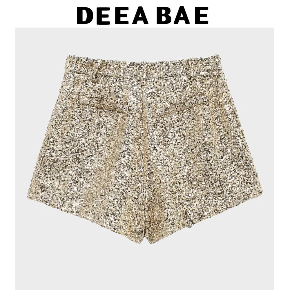 DEEABAE Korean Dongdaemun 2025 High-end Temperament Sexy Sequins Mid-waist Casual All-match Shorts