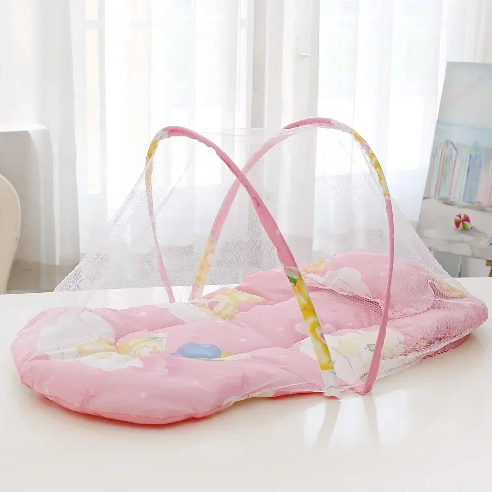 Portable Baby Crib Mosquito Net – Foldable Anti-Mosquito Mesh with Soft Cushions & Pillows for Infant Beds