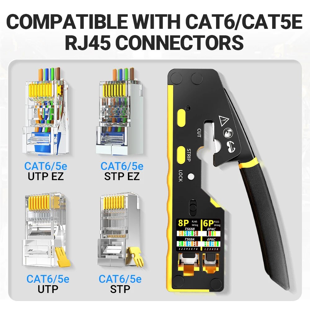 AMPCOM-Sertisseuse de réseau RJ45 de type EZ, CriAJ, Cut, Strip Lan, CAT8, 7, Snap6, 5E, STP, UTP, 3 en 1 câble modulaire RJ11/12 Tel (AM-6088)