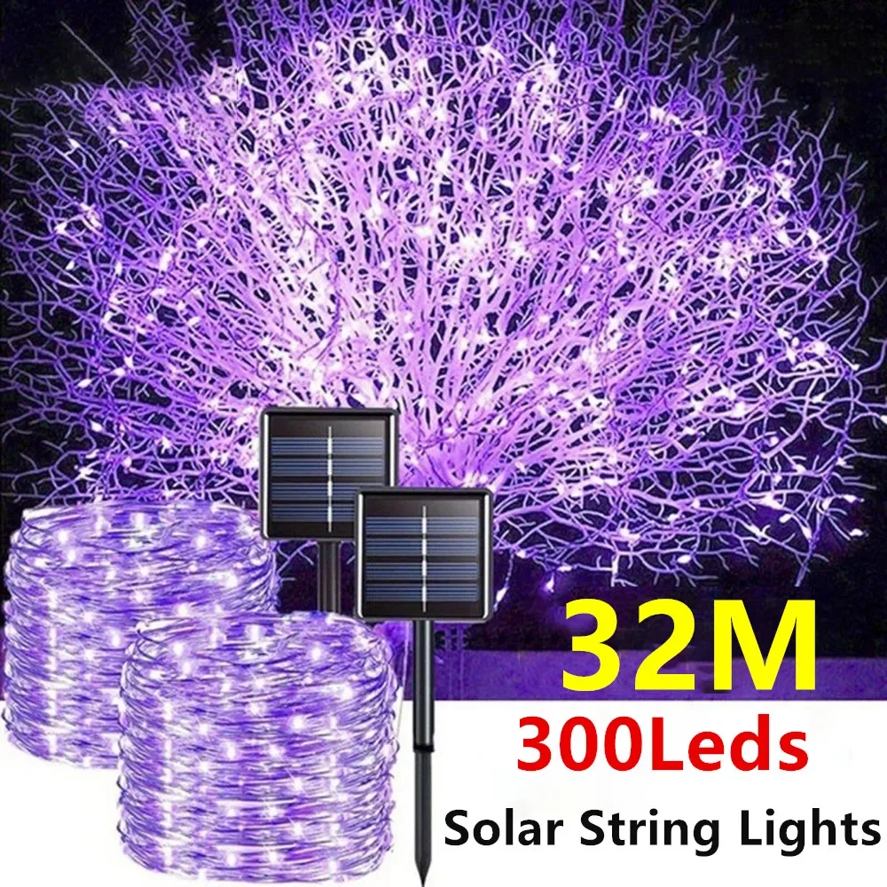Guirnalda de luces LED solares para exteriores, guirnalda impermeable para decoración de jardín, 8 modos de luz de alambre de cobre para calle, Patio, Navidad