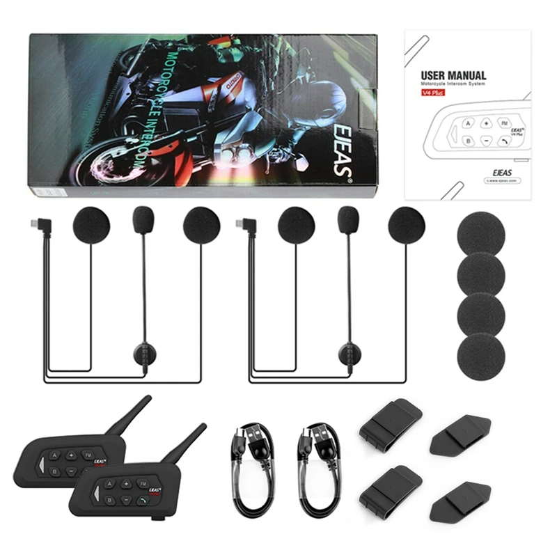 オートバイ用Bluetoothヘッドセット,ヘルメット用通信デバイス,4人用FMラジオ,リアルタイム通話,EJEAS-V4 plus
