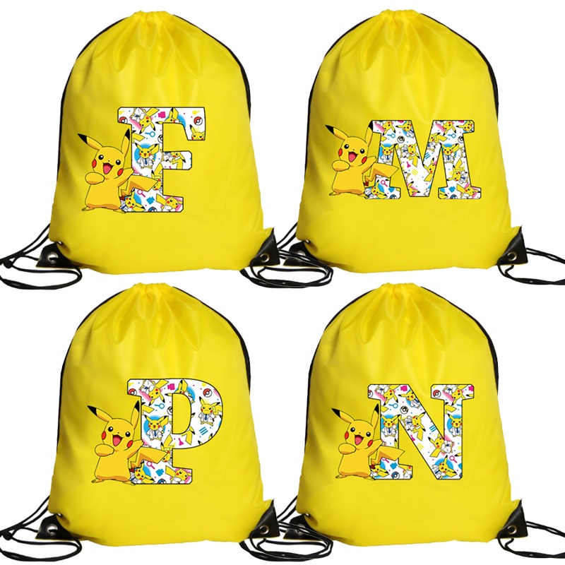 ポケモンピカチュウ巾着バッグスポーツ防水バックパックバンドルポケットテリレンバスケットボールバッグ漫画アニメ少年誕生日ギフト