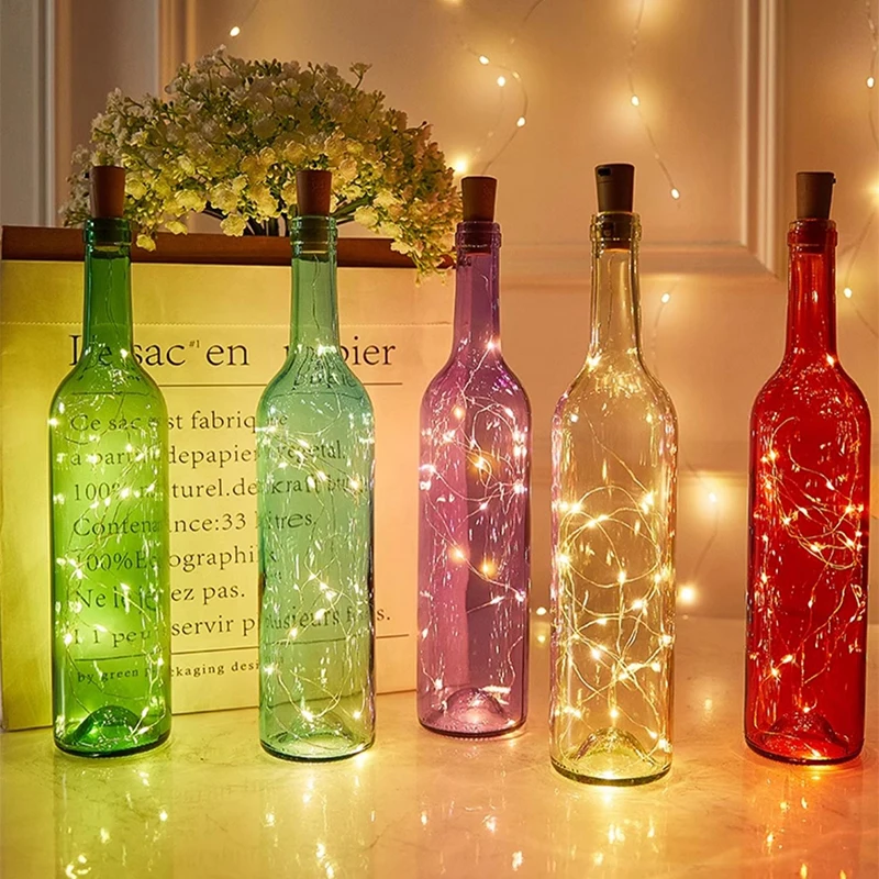 Luci ghirlanda a stringa solare a LED Luci da esterno impermeabili in filo di rame Tappo per bottiglia a forma di 1M Decorazione di luce fata per Natale di nozze