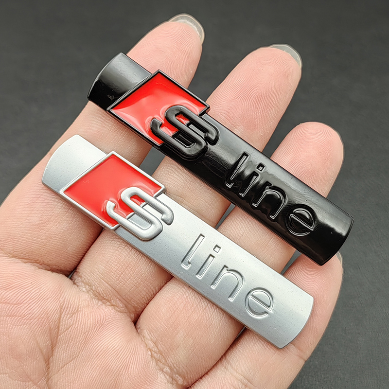 2 pçs 3d metal sline logotipo s linha emblema carro fender crachá adesivo para audi a1 a2 a3 a4 a5 a6 a7 q2 q3 q5 q7 sq5 rs5 tt acessórios