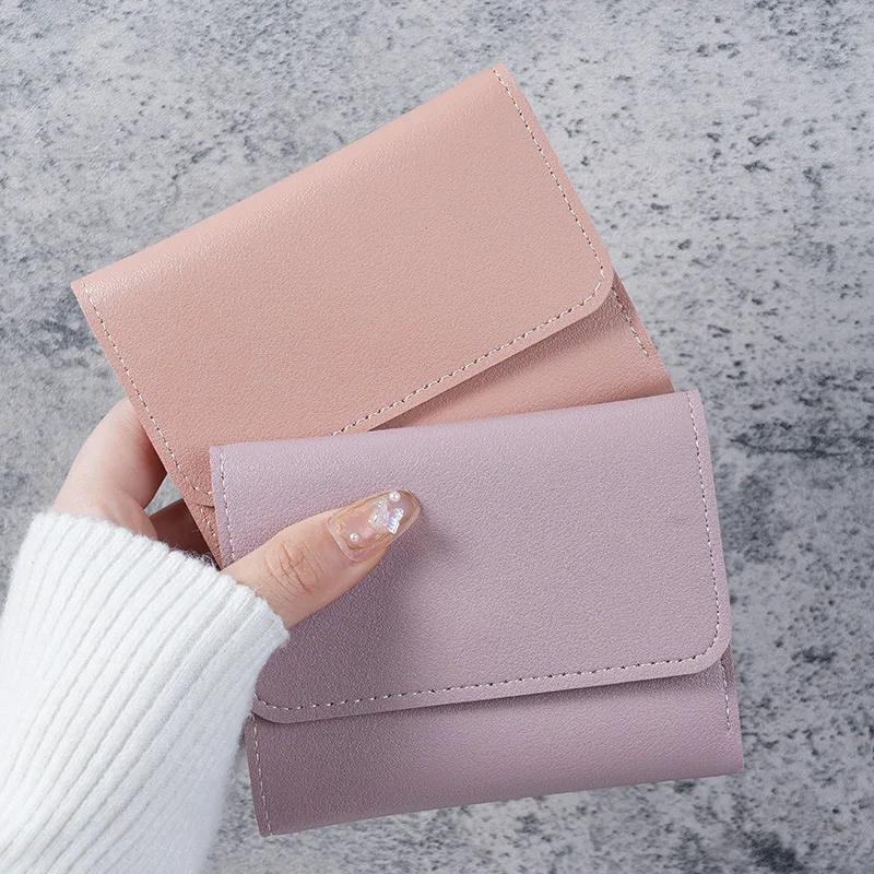 Trendy Short Women's Wallet Student Ticket Clip Multi Functional Card Bag Change Triple Fold Ultra Thin Smooth Surface Wallet