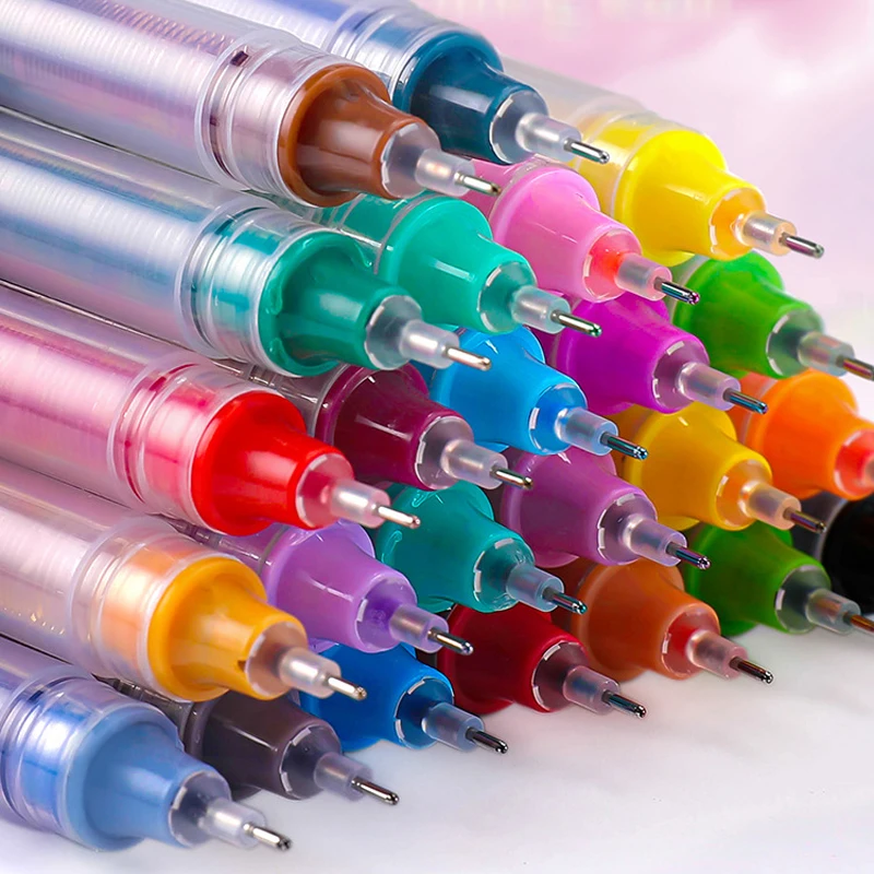 10 สีตรงปากกาเจลเหลว Quick-drying ขนาดใหญ่ความจุปากกาเจลที่มีสีสัน 0.5 มม.ปากกา Rollerball โรงเรียนเครื่องเขียน office