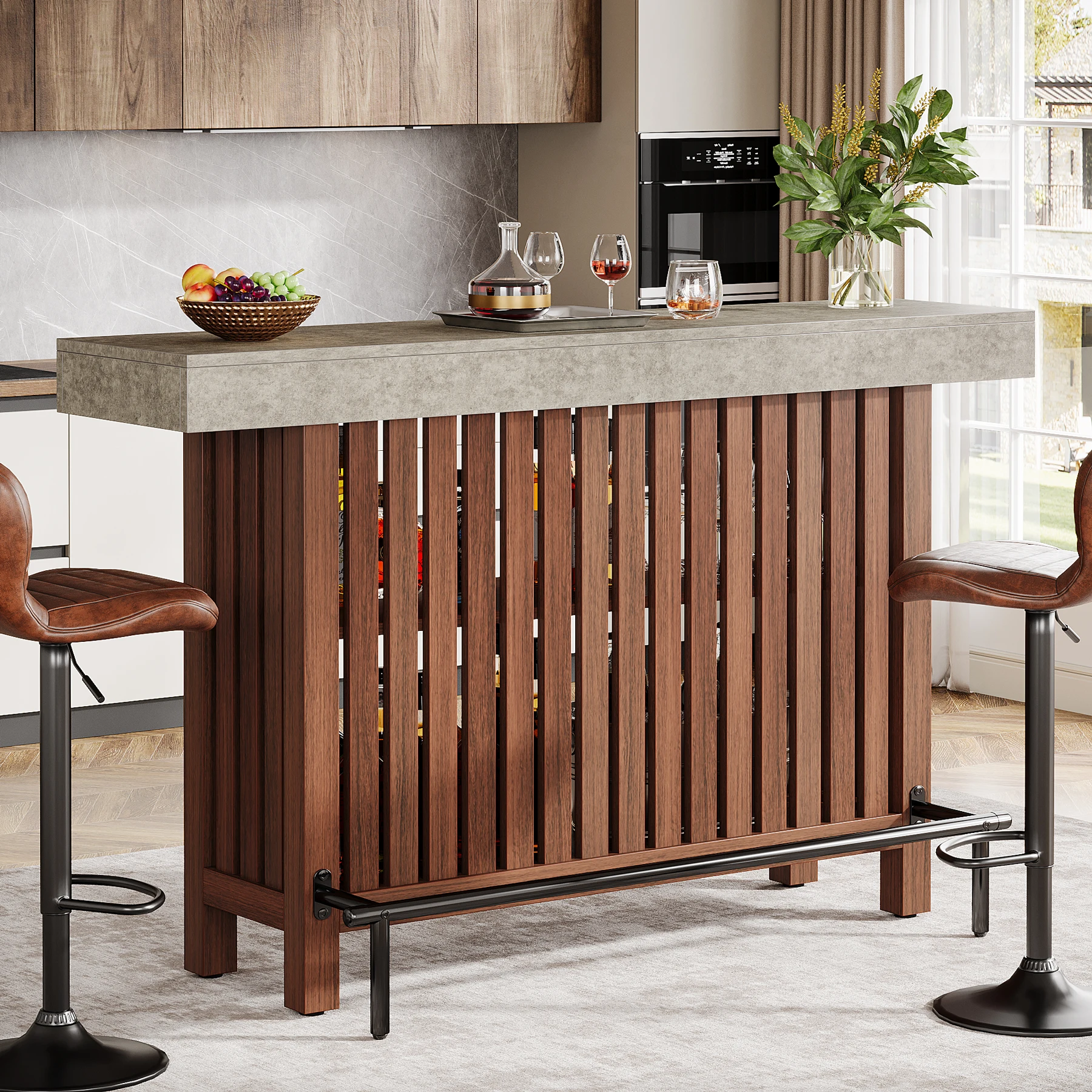 Tribesigns 63-Inch Large Home Bar Unit, 2-Tier Mini Bar Table Height Pub Table with Footrest, Modern Coffee Bar Cabinet
