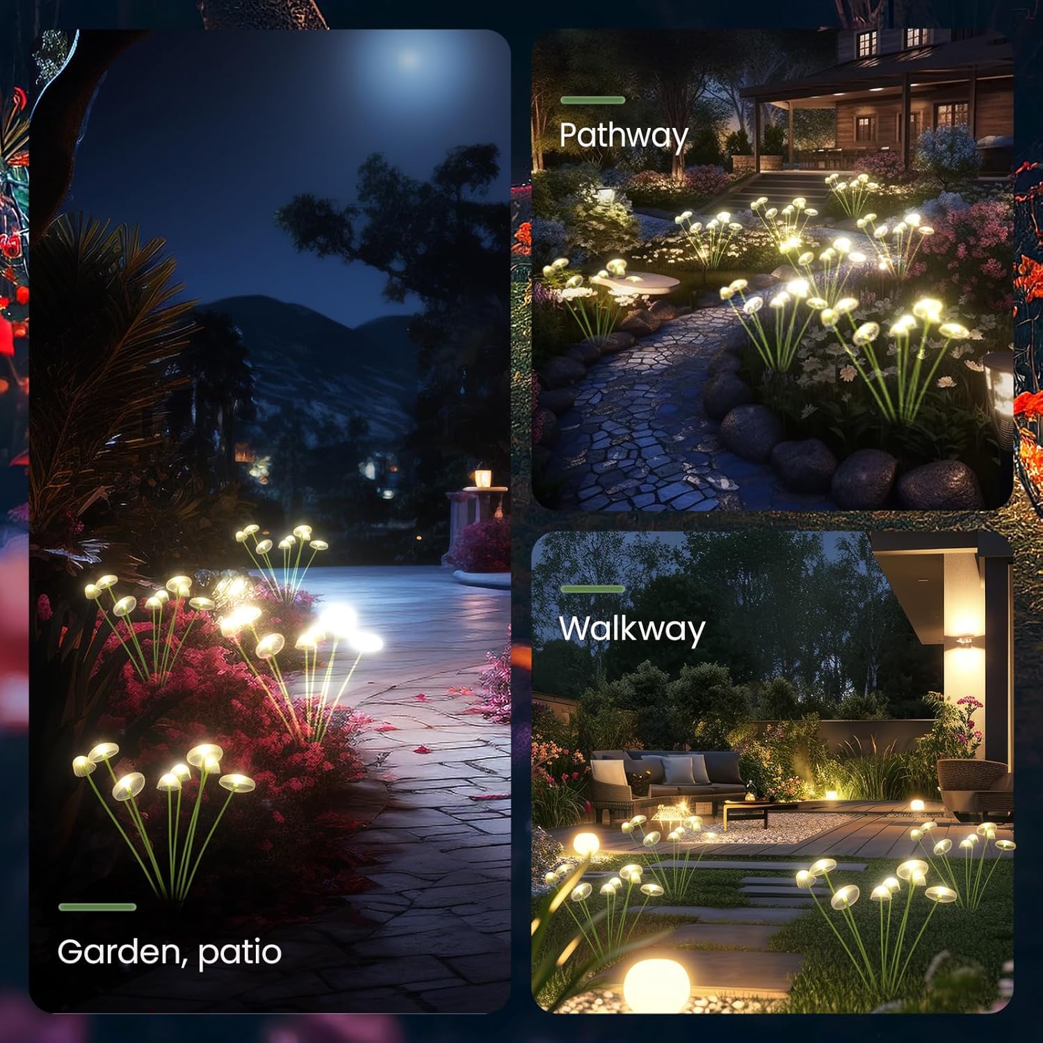 Lámpara LED solar con forma de seta y medusas, utilizada para iluminación de decoración de paisajes de patio al aire libre, adecuada para césped, terraza de jardín