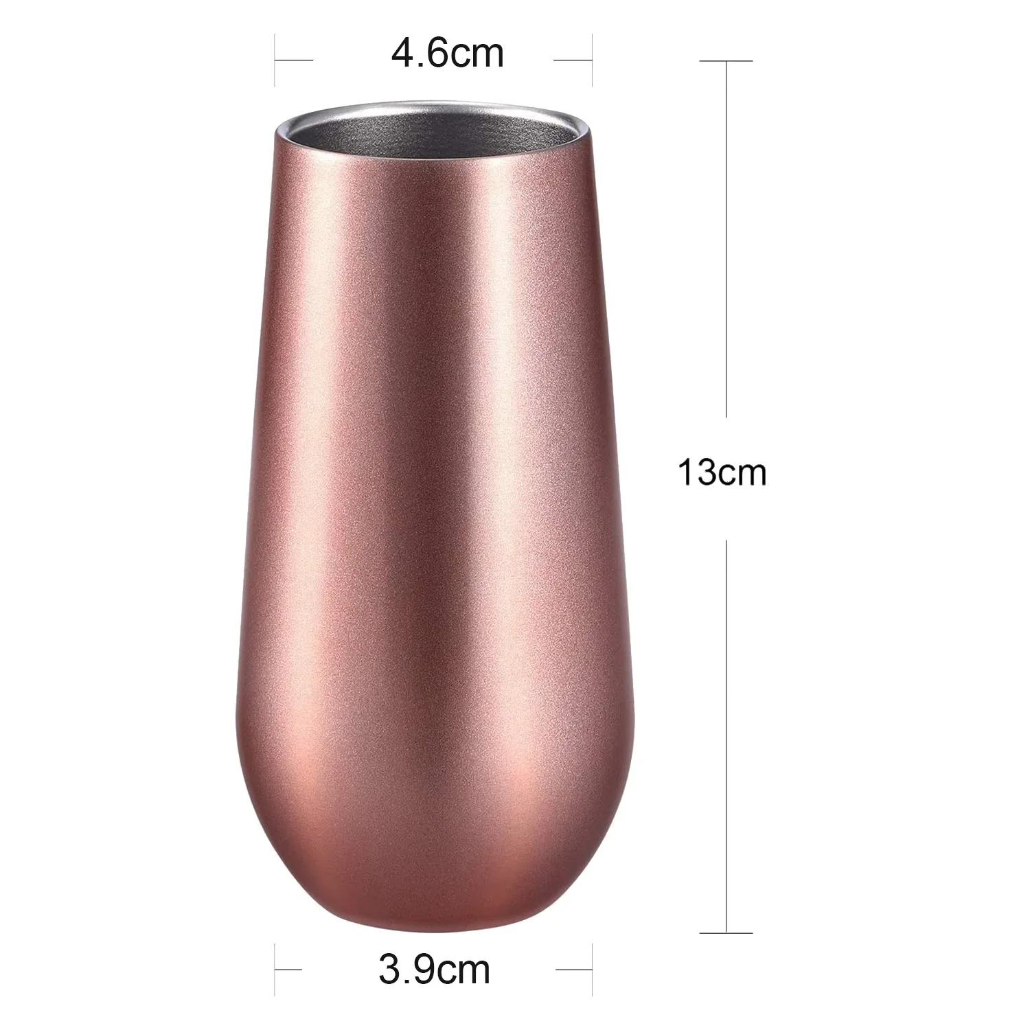 Vaso de vino aislado de acero inoxidable con tapa, taza portátil con forma de huevo, regalo de moda, oro rosa de 6 Oz (paquete de 4)
