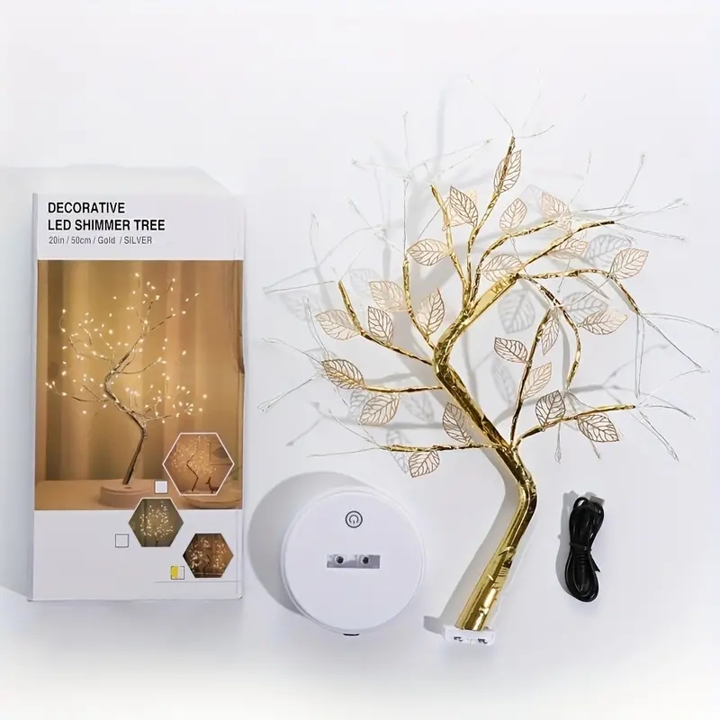 Golden Leaf 72 Led Touch Copper Wire Night Light Tree Light Battery Box USB Light String For Home Decoration