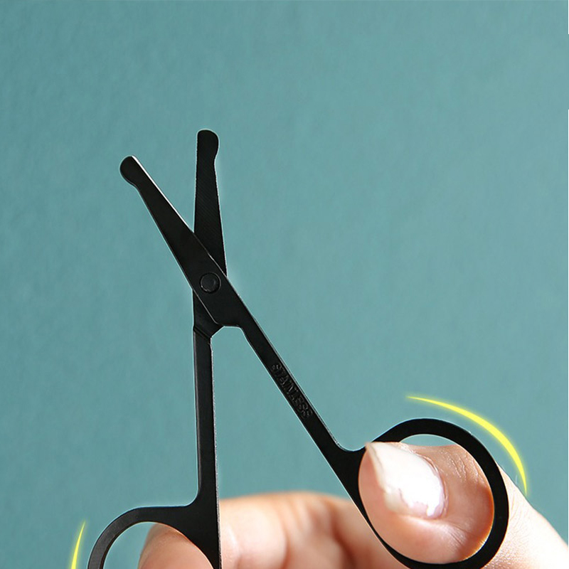 Unisex Stainless Steel Black Round Head Safe Nose Hair Scissors (Do Not Hurt Nose)