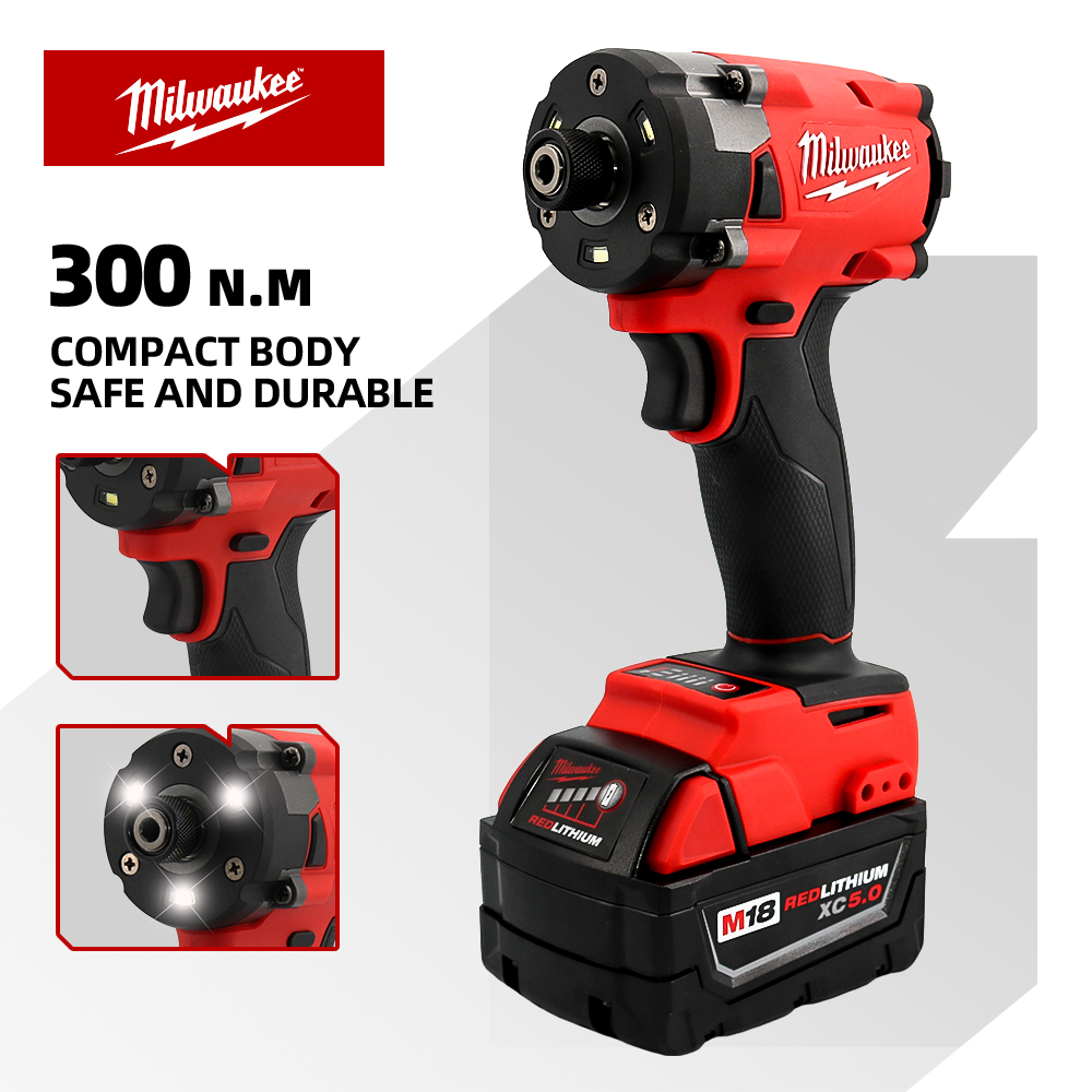 Milwaukee Brushless Impact Driver 300N.m Torque 1/2 Chave de fenda sem fio Furadeira elétrica Ferramentas elétricas Aplicar à bateria de 18V