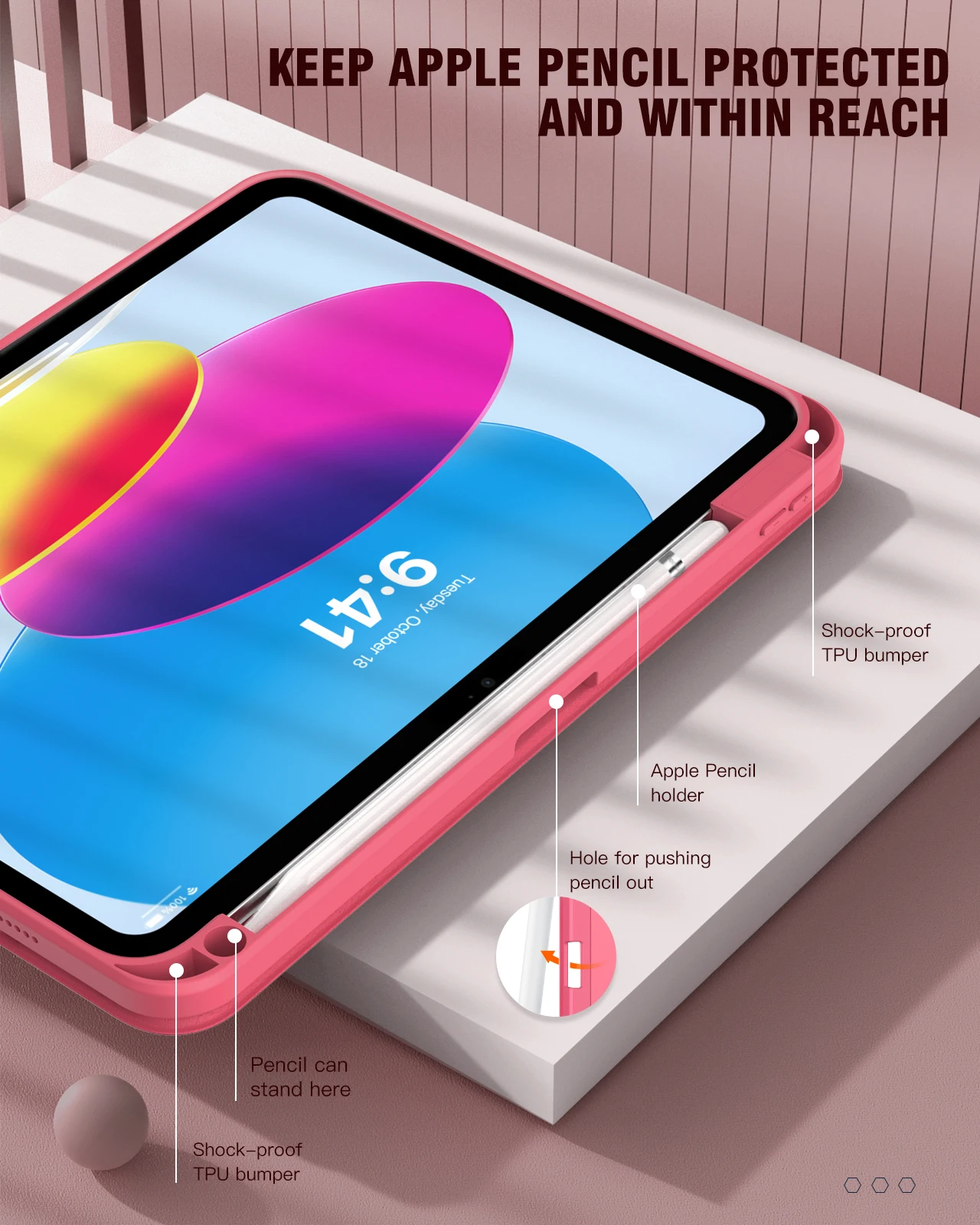 Funda para iPad de 10. a generación 2022, con portalápices, funda protectora híbrida delgada con soporte triple y parte trasera transparente para iPad 10