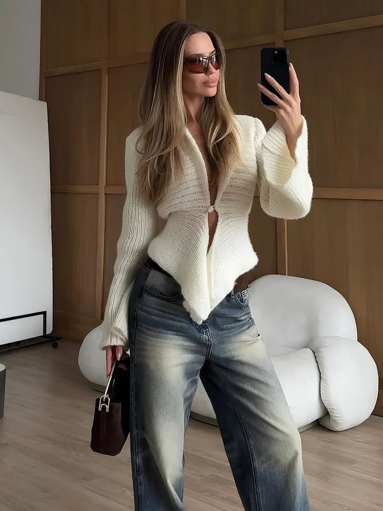Tossy Witte Vintage Gebreide Trui Vest Voor Vrouwen Hol Losse Elegante Herfst 2025, Cover Up Truien Vrouwelijke Vest Top