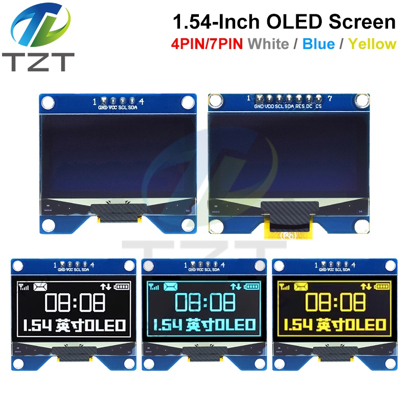 TZT 1,54 pulgadas 4PIN 7PIN blanco azul amarillo módulo de pantalla OLED CH1116/SSD1309 Drive IC Compatible con interfaz SSD1306 SPI 12