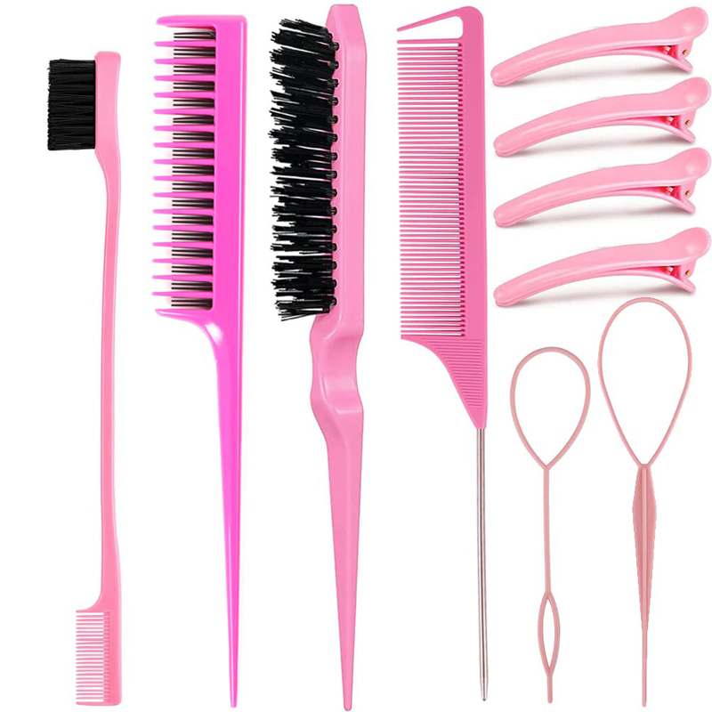 Juego de peines para peinar el cabello, cepillo de pelo Triple, peines de cola de rata, cepillo de borde, herramientas de cola de pelo, bucle de herramienta trenzada, 10 Uds.